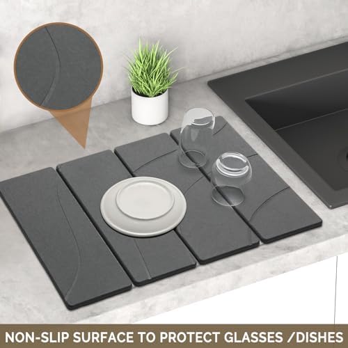 Large Stone Dish Drying Mat for Kitchen Counter, Foldable Water Absorbing - Image 4