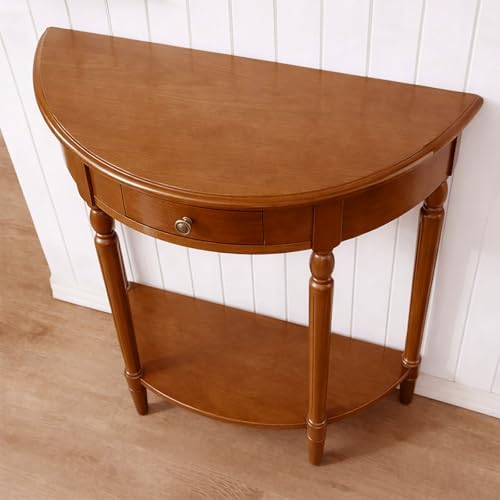 Half Moon Console Table Solid Wood Vintage Entryway Table - Image 5