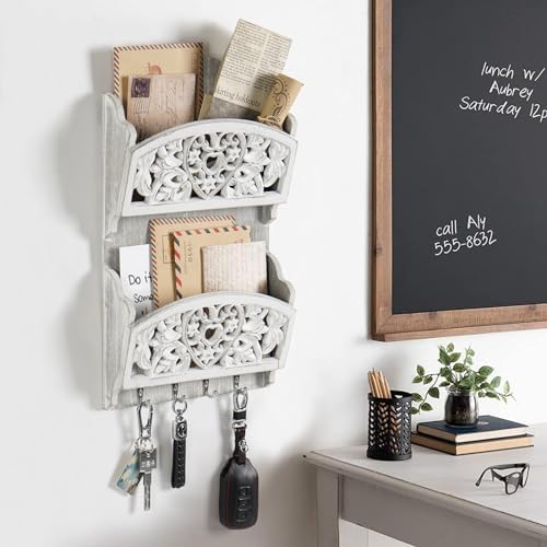Key and Mail Holder for Wall, 2-Slot Mail Organizer Wall Mount 4 Key Hooks - Image 2