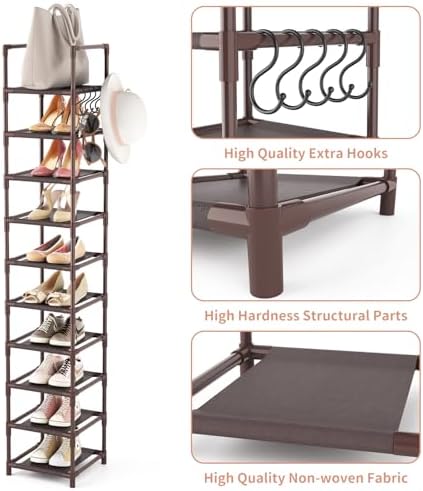 LANTEFUL Tall Shoe Rack 10-Tier Narrow Shoe Shelf Storage - Image 4