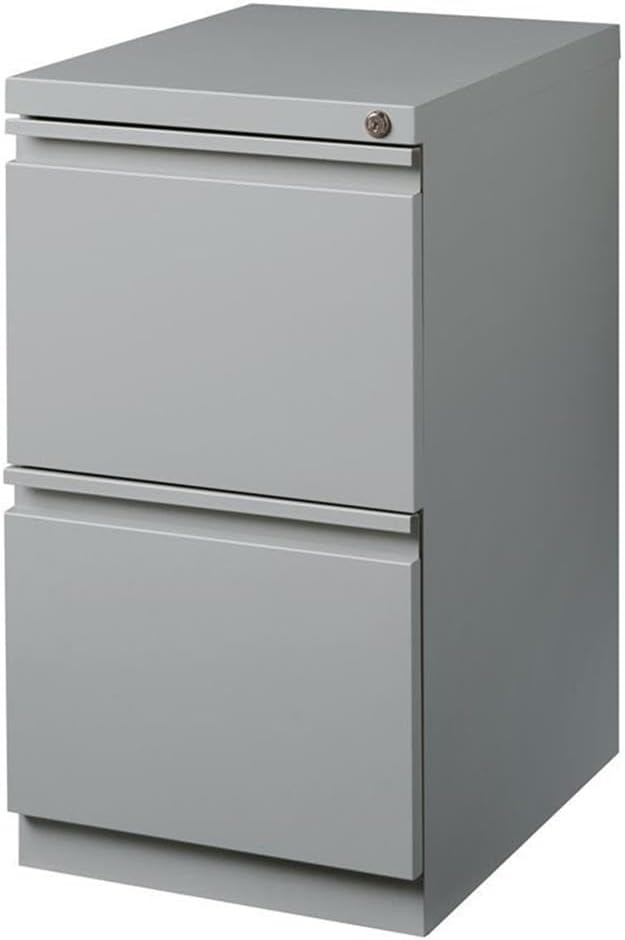 BOWERY HILL 20" D Mobile Pedestal 2-Drawer File/File - Full Width Pull in Silver