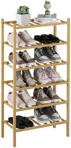 ROMGUAR CRAFT 6-Tier Bamboo Small Shoe Rack, Free Standing Wood Shoe Shelf by ROMGUAR+CRAFT