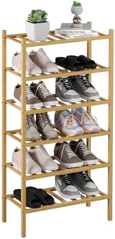 ROMGUAR CRAFT 6-Tier Bamboo Small Shoe Rack, Free Standing Wood Shoe Shelf by ROMGUAR+CRAFT