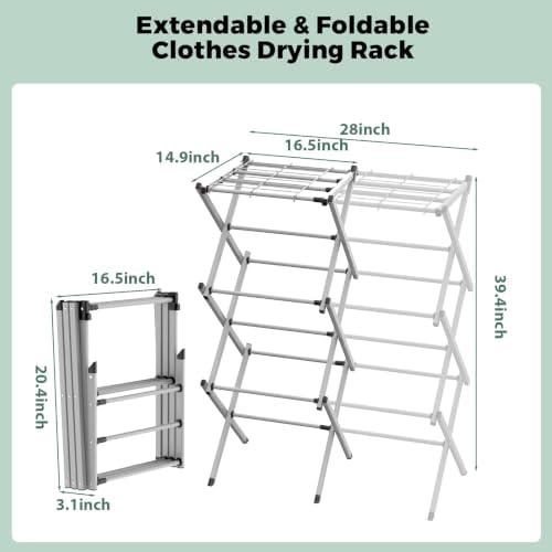 BAKON Space Saving Foldable Clothes Drying Rack, Extendable Rustproof Laundry - Image 2