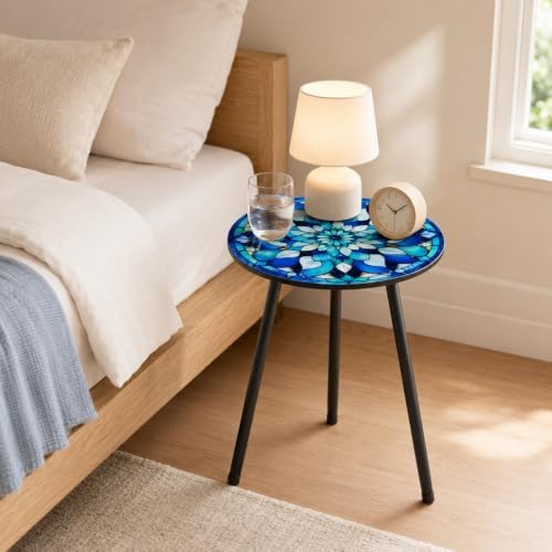 2 Pack Metal Mosaic Round Side Tables 13.4" Small Outdoor Patio Round Accent - Image 4