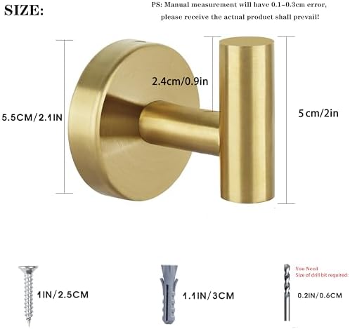 Towel Hooks for Bathroom 2 Packs Screw- in Gold Wall Mount Towel Holder Towel - Image 2