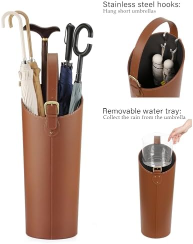 Brown Artificial Leather Tall Umbrella Holer Entryway Indoor - Image 6