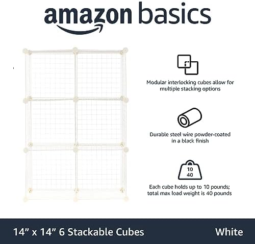 Amazon Basics 6 Cube Wire Grid Storage Organizer, Stackable Storage Cubes - Image 3