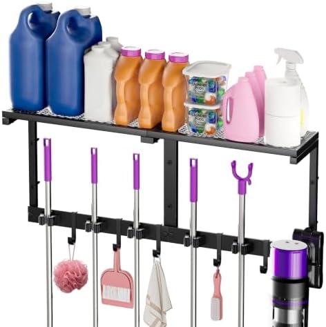 Heavy Duty Broom Holder Wall Mount, All-Metal Mop Rack by YUWANTING