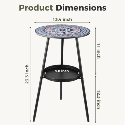 2-Tier Metal Outdoor Side Tables Set of Two 13.5" Round End Tables - Image 3