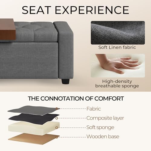 Storage Ottoman Bench with Tray, Large Entryway Ottoman with Storage, - Image 4