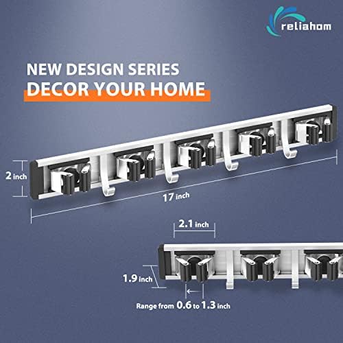 reliahom Broom Holder Wall Mount Mop Hanger Tools organizer 5Racks 4Hooks - Image 6