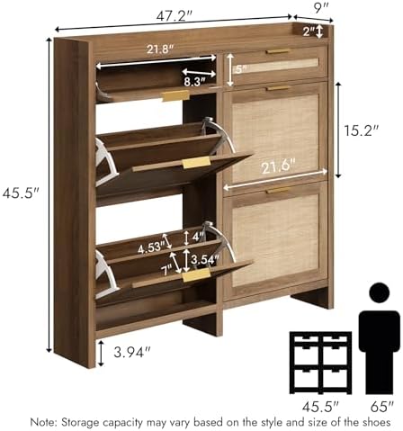 HOKYHOKY Large Rattan Shoe Storage Cabinet - Image 2