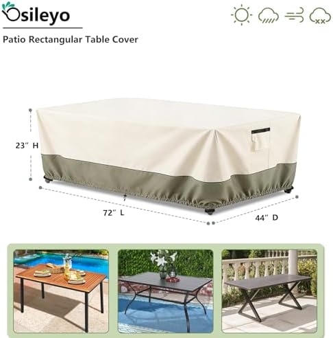 72 Inch Rectangular/Oval Patio Table Cover, Heavy Duty Waterproof Outdoor - Image 2