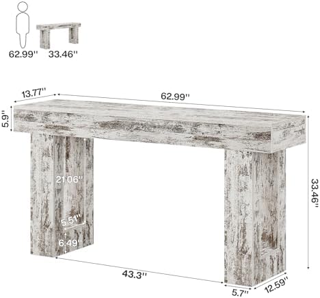 Tribesigns 63-Inch Long Console Table, Farmhouse Wooden Sofa Table Behind The - Image 2
