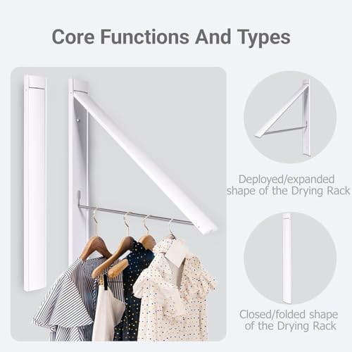 Wall Mounted Folding Clothes Drying Rack, Pearl White - Image 3