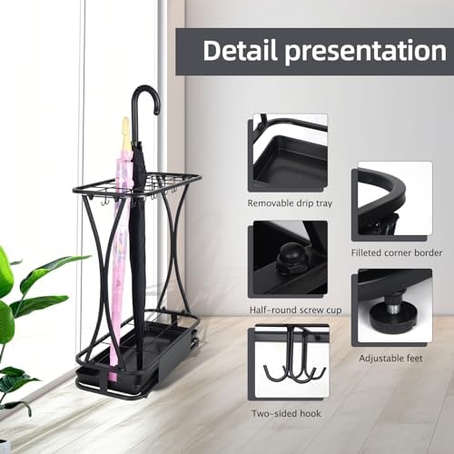18 Slot Umbrella Stand with 10 Hooks – Heavy Duty Metal Indoor Umbrella Rack - Image 2
