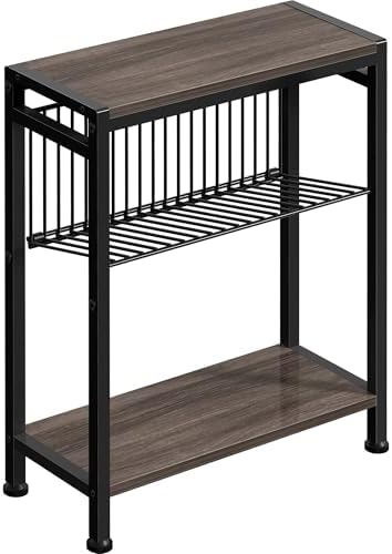 Side Table for Small Space, 3-Tier Narrow End Tablewith Magazine Holder by HOME