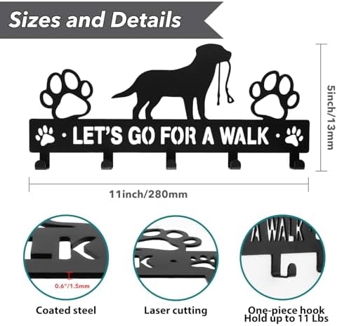 Dog Leash Holder for Wall, 5 Hooks, Iron Dog Leash Hanger, 11 Inch - Image 2