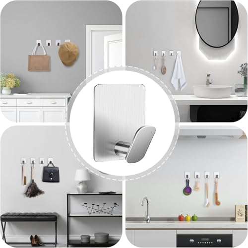 DELITON Sticky Hooks for Hanging Adhesive, Brushed Nickel, 6 Pack - Image 4