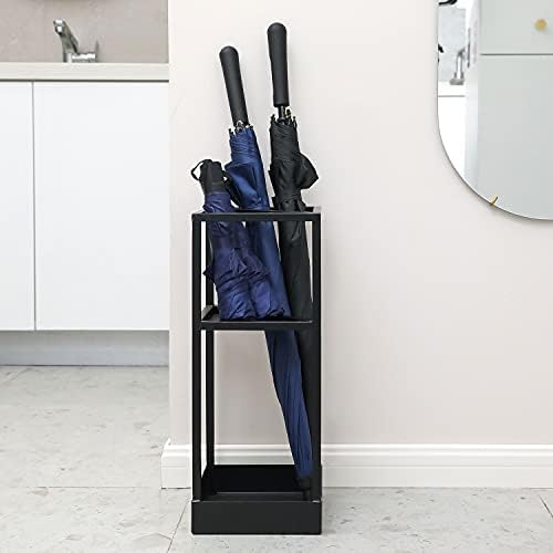 MyGift 20 Inch Tall Black Metal Geometric Umbrella Stand - Image 3