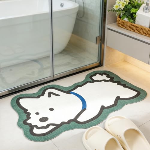 Cute Dog Bath Mat, Microfiber Ultra Thin Bathroom Rugs Fit Under Door Quick Dry by TYRAFRY