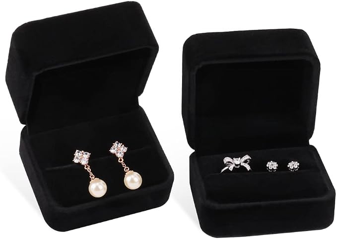 iSuperb Set of 2 Unit Classic Velvet Couple Double Ring Box Earring Jewelry - Image 5