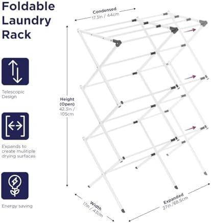 BLACK+DECKER 3 Tier Expandable Collapsing Foldable Laundry Rack - Image 2