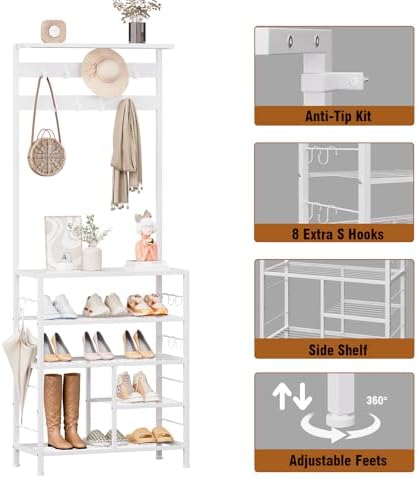 GiftGo Modern White Large 5-Tier Hall Tree Entryway Wooden Shoes Rack Shelf - Image 7