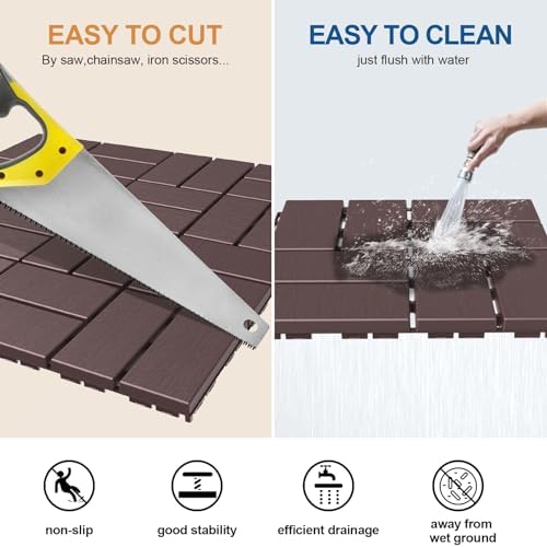 Goovilla Plastic Interlocking Deck Tiles, 27 Pack 12"x12", Dark Brown - Image 4
