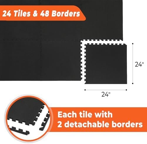 SUPERJARE 0.4'' Thick 24 Pcs 96 Sq Ft Rubber Top Exercise Equipment Mats - Image 6