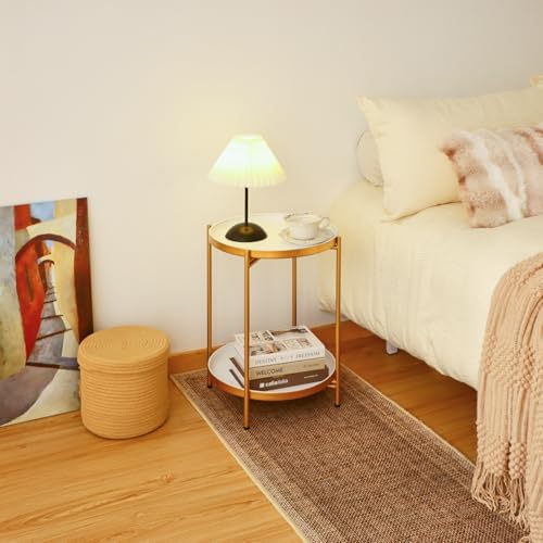 2-Tier Round End Side Table, Small Metal Side Table - Image 6