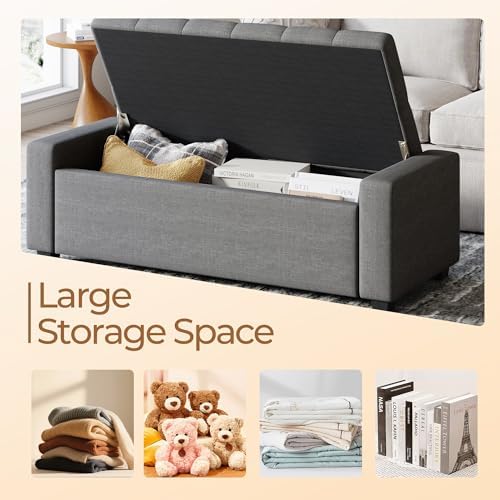 Storage Ottoman Bench with Tray, Large Entryway Ottoman with Storage, - Image 3