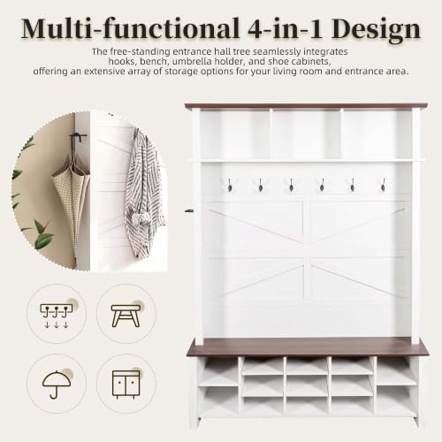 4-in-1 Hall Tree with Storage Bench Shoe Organizer/ Shelves - Image 5