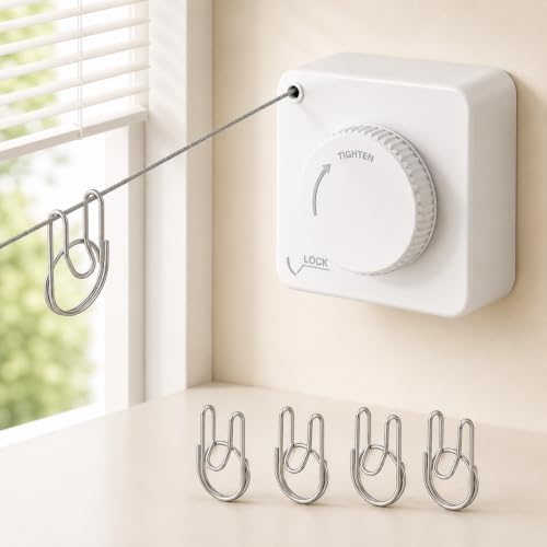 Retractable Clothesline, 15.7 FT Steel Wire, Adjustable Tension, Quick Lock by magicphoenix