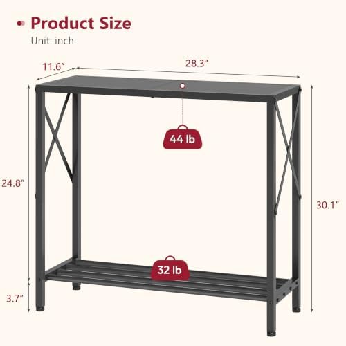 Tajsoon Console Table 28.3''L, 2 Tier Small Hallway Table Entryway Black - Image 3