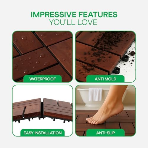 IDZO Interlocking Acacia Deck Tiles 9.6 SQFT - Image 4