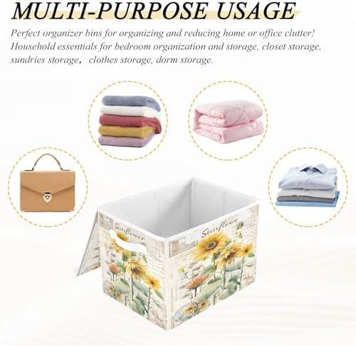 Bolaz Storage Bins with Lids and Handles, Sunflower Stamp Storage Box Basket - Image 7