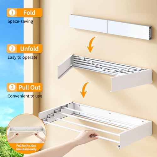 24in Wall Mounted Drying Rack Foldable Retractable 60lbs 5 Rods - Image 3