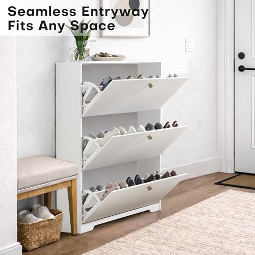 Nicetree Shoe Cabinet with 3 Flip Drawers, Modern Entryway Organizer - Image 4