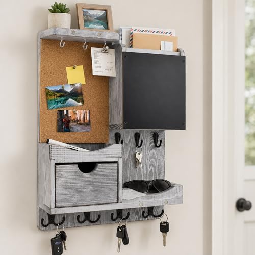 Key Holder Wall Mount with Drawer and Mail Organizer by HEKOOLA