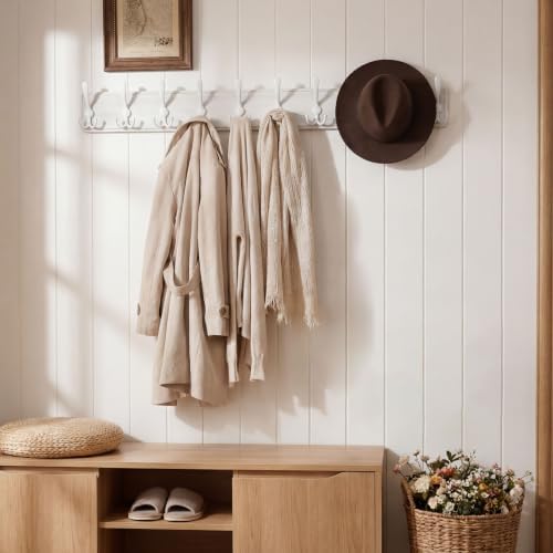 WEBI Coat Rack Wall Mount White, 38 9/16" Long Coat Hooks Wall Mounted - Image 2
