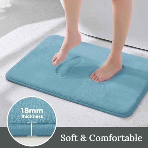 HUXMEYSON 3-Piece Memory Foam Bathroom Rug Set, Lake Blue - Image 3
