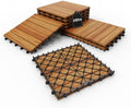Solid Acacia Wood Interlocking Deck Tiles, 12 x 12 Inch Waterproof Snap by KIPONURA