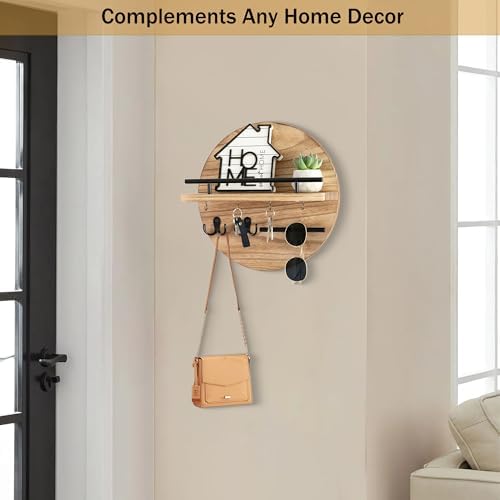 Key Holder Wall Mount with Shelf and Hooks, Mail Organizer - Image 2