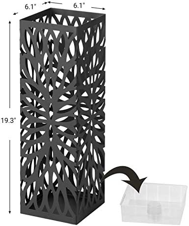 SONGMICS Umbrella Stand, Steel Square, Detachable Drip Tray, 4 Hooks - Image 5