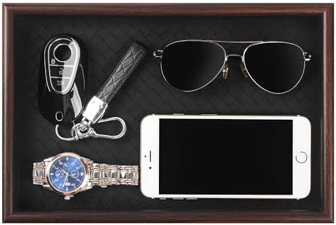 Wooden Valet Tray with Leather Base by Zosenley