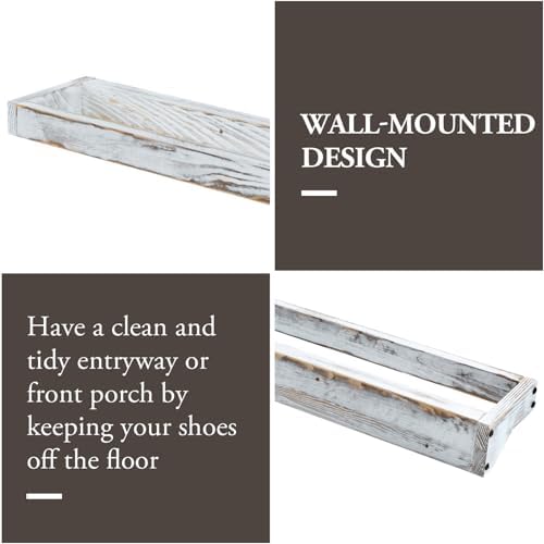 MyGift 30 Inch Shabby White Washed Solid Wood Wall Mounted Shoe Hanger Storage - Image 4