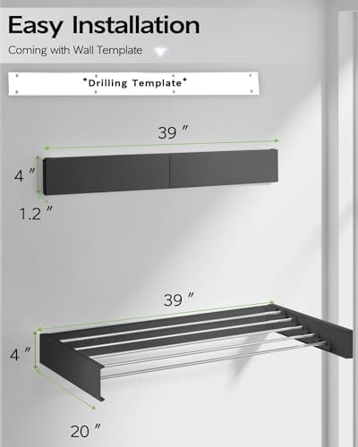 Vikaqi Wall Mounted Clothes Drying Rack 40", Foldable Wall Mount Laundry Rack - Image 6