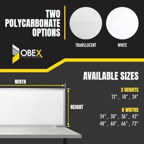 OBEX Polycarbonate Office Desk Mounted Privacy Screen Adjustable Table Top Panel Divider, Universal Aluminum Bracket-USA Made, 24" x 42", White